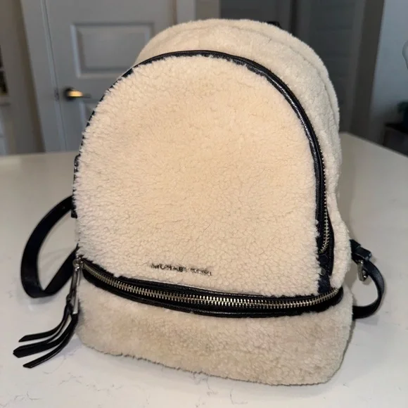 Michael Kors Shearling Backpack in Cream and Black MICHAEL KORS Rhea Medium Suede and Faux | Mercari main image 3